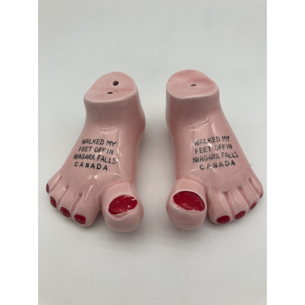 Vintage Ceramic Feet Salt Pepper Shakers Walked My Feet Off In Niagara Falls